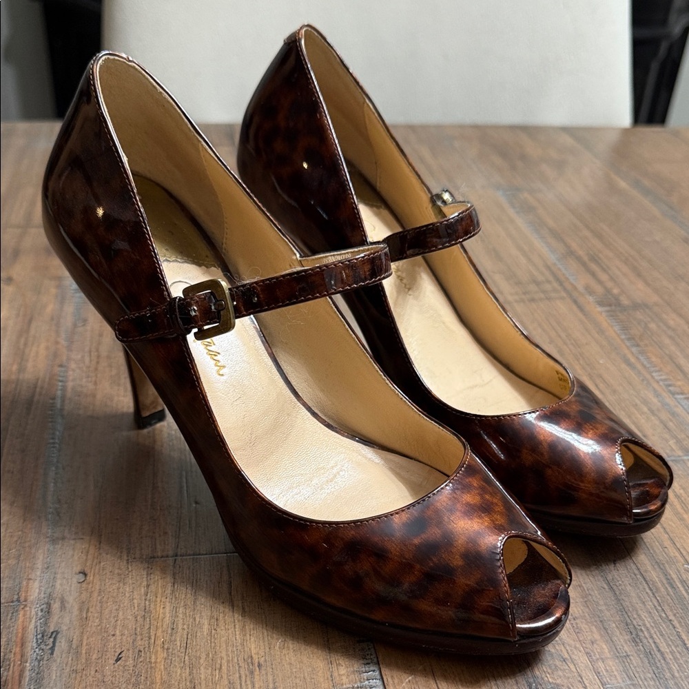 Cole Haan Tortoise Shell Peep-Toe Heels